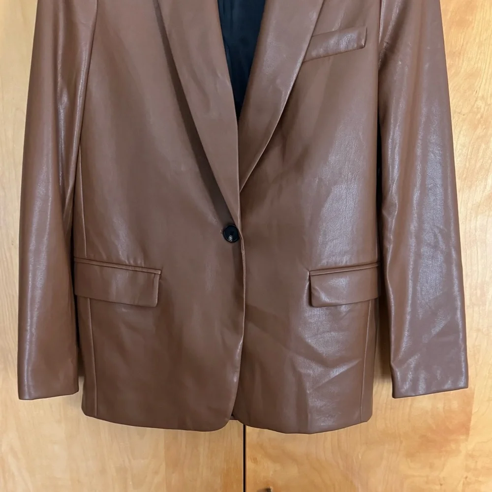 Zara Brown Faux Leather Blazer - Picture 10 of 13